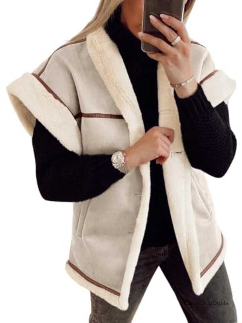 Faux Suede Sherpa Lined Vest Oversized Fall Winter Outerwear